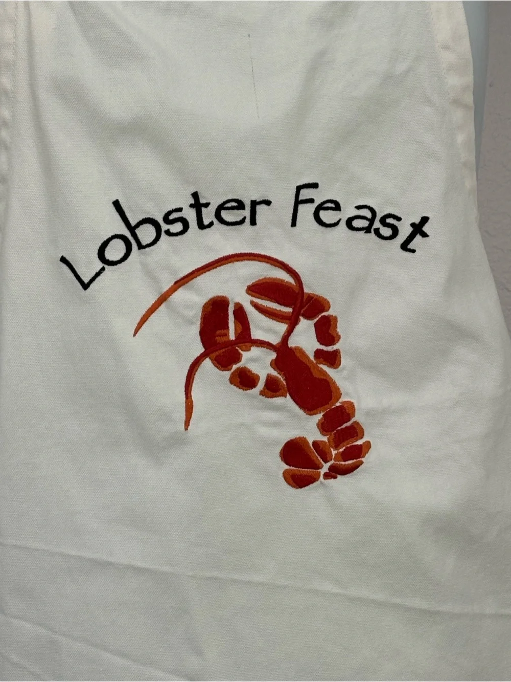 POTTERY BARN White w/ Red Lobster “Lobster Feast” Cotton Apron 30x25”